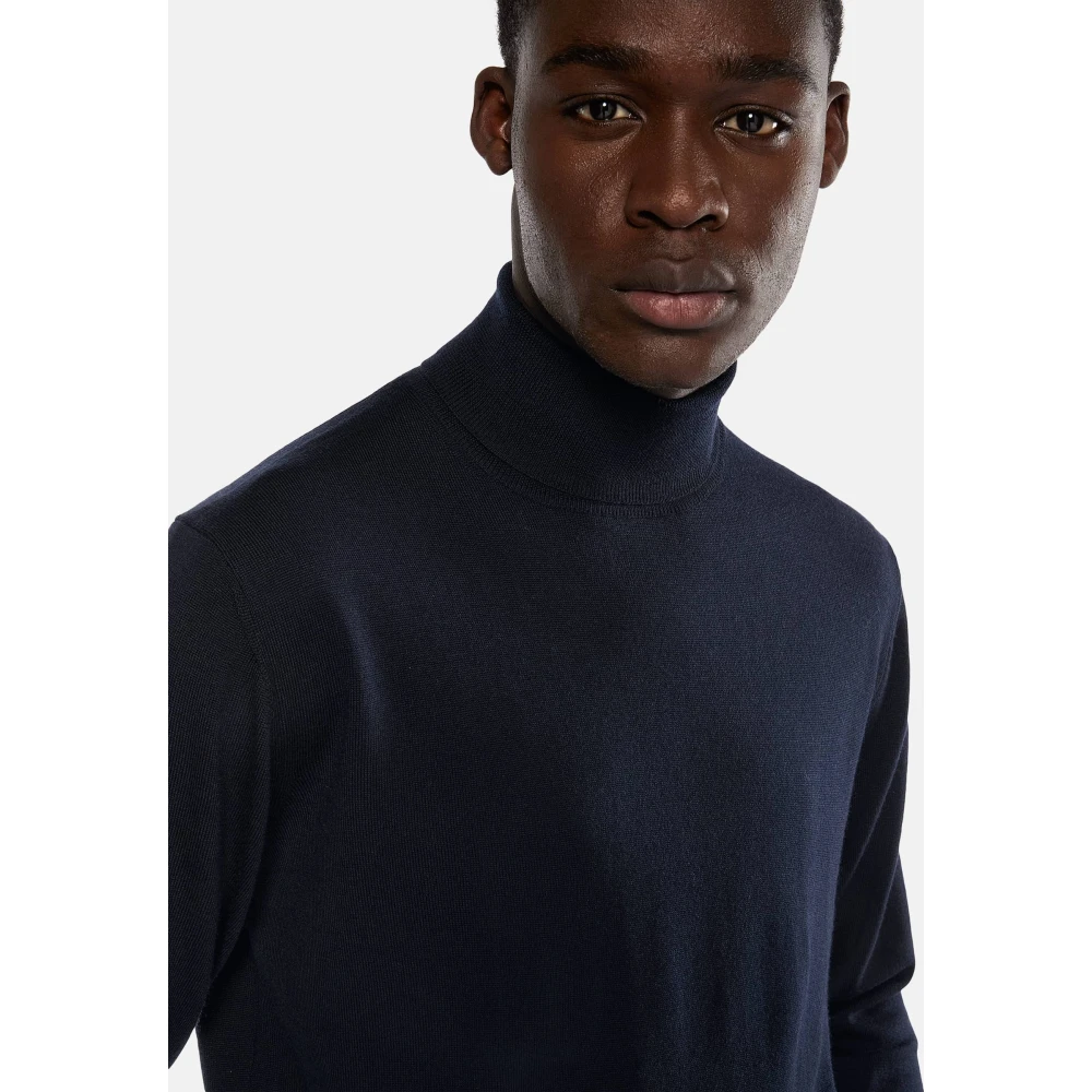 Boggi Milano Merino wollen trui met polokraag Blue Heren