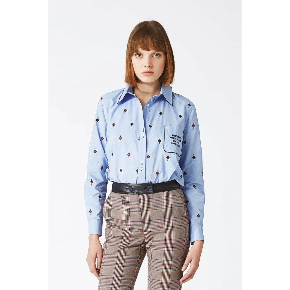 Nenette Blauwe Pailletten Zak Shirt Blue Dames
