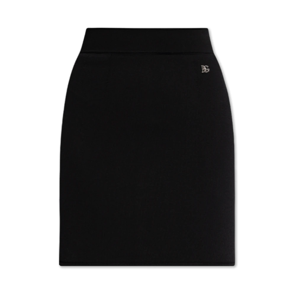 Dolce & Gabbana Zwarte Rok met Logo Plaque Black Dames