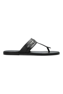 Sandal med T-rem i slätt läder