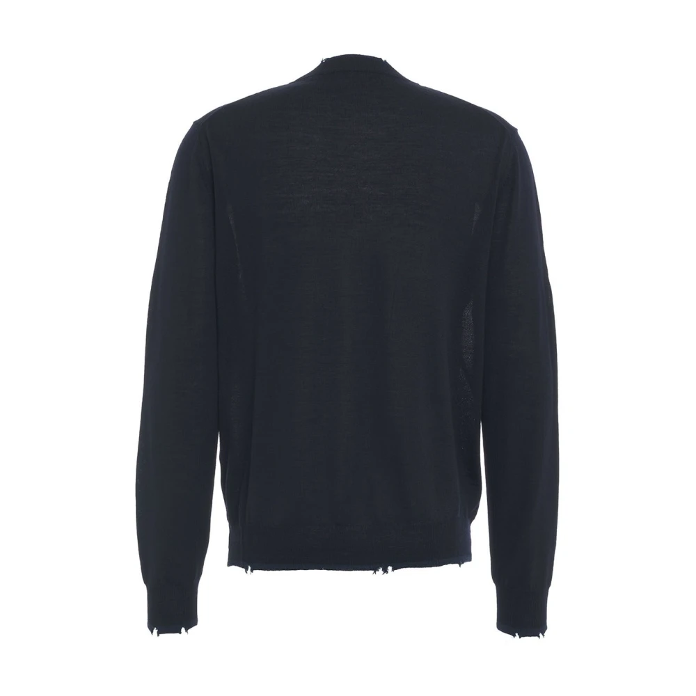Mauro Grifoni Gebreide cardigan van zuivere wol met vernielde gebieden Black Heren