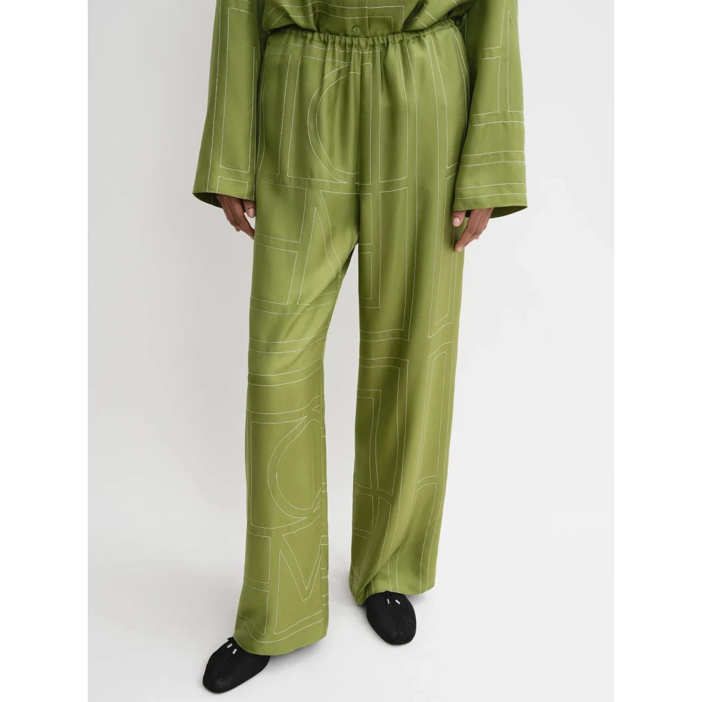 TotêMe Zijden Monogram PJ Broek Green Dames