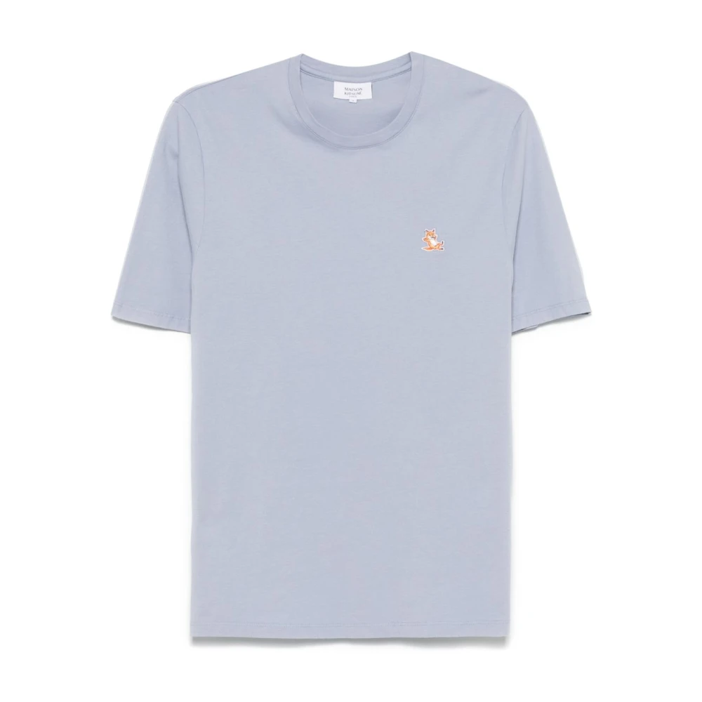 Maison Kitsuné Heldere Blauwe Crew Neck T-shirts Blue Heren