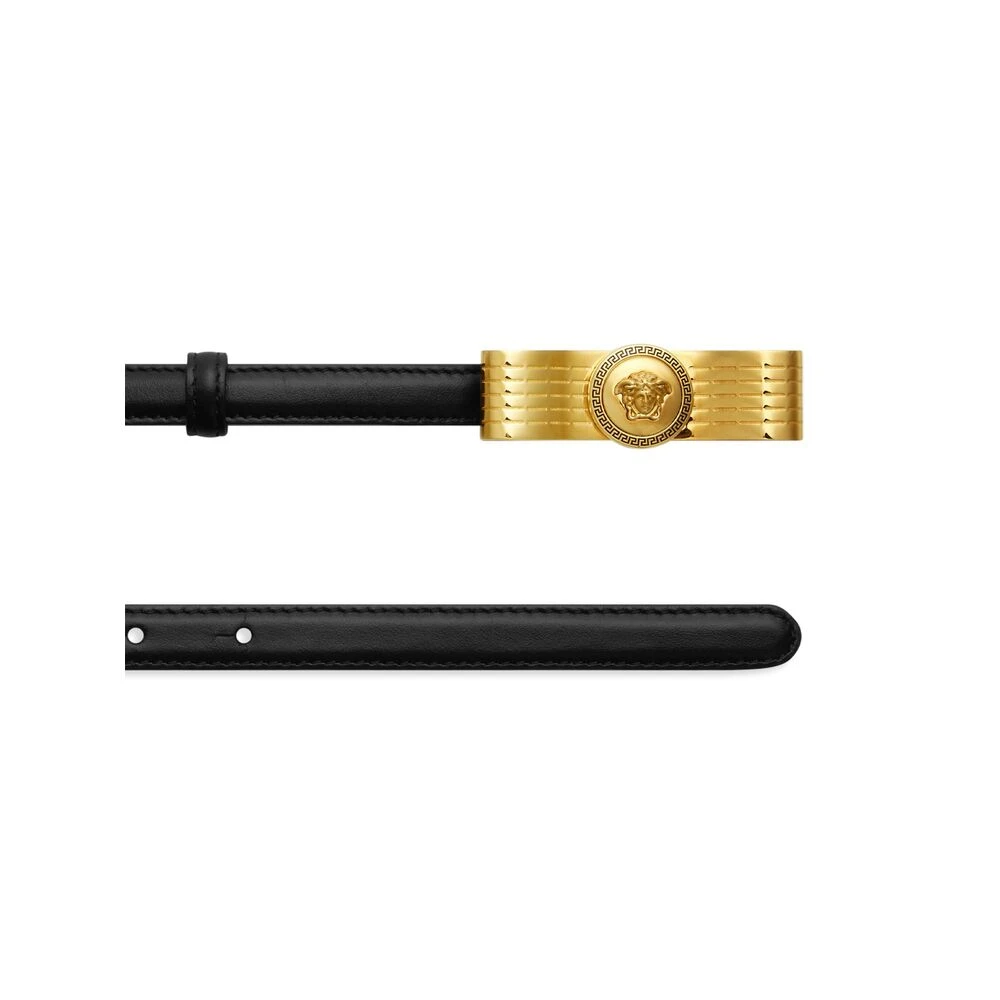 Versace Zwarte Leren Riem met Gouden Logo Black Dames