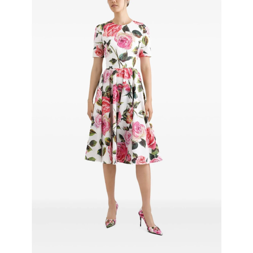 Dolce & Gabbana Wit en Roze Elegant Jurk Multicolor Dames