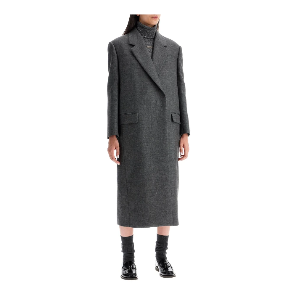 BRUNELLO CUCINELLI Mannelijk geïnspireerde wollen overjas in canvasstof Gray Dames