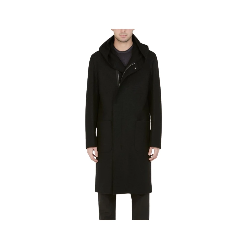 Paolo Pecora Men's Black Wool Coat In - Single-Breasted Coats - M - Coats