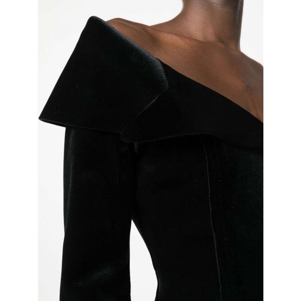 Norma Kamali Zwart Bardot Fluweel Jas Black Dames