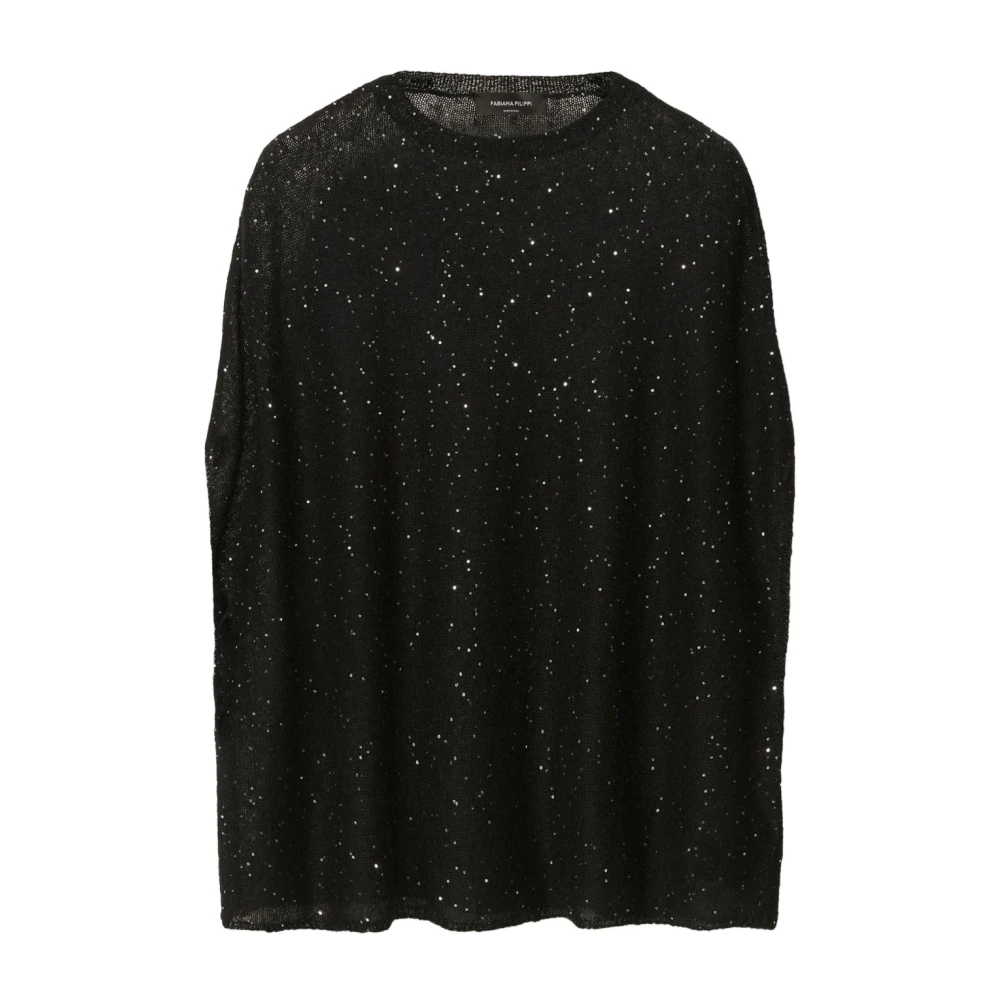Fabiana Filippi Zwart Ronde-Hals Gebreide Kleding met Pailletten Black Dames