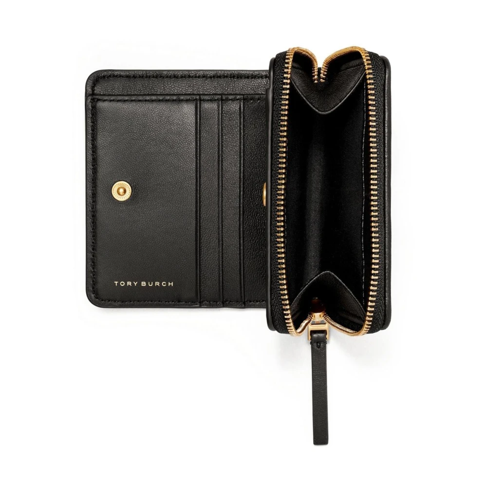 TORY BURCH Gequilt Zwart Leren Portemonnee met Gouden Logo Black Dames