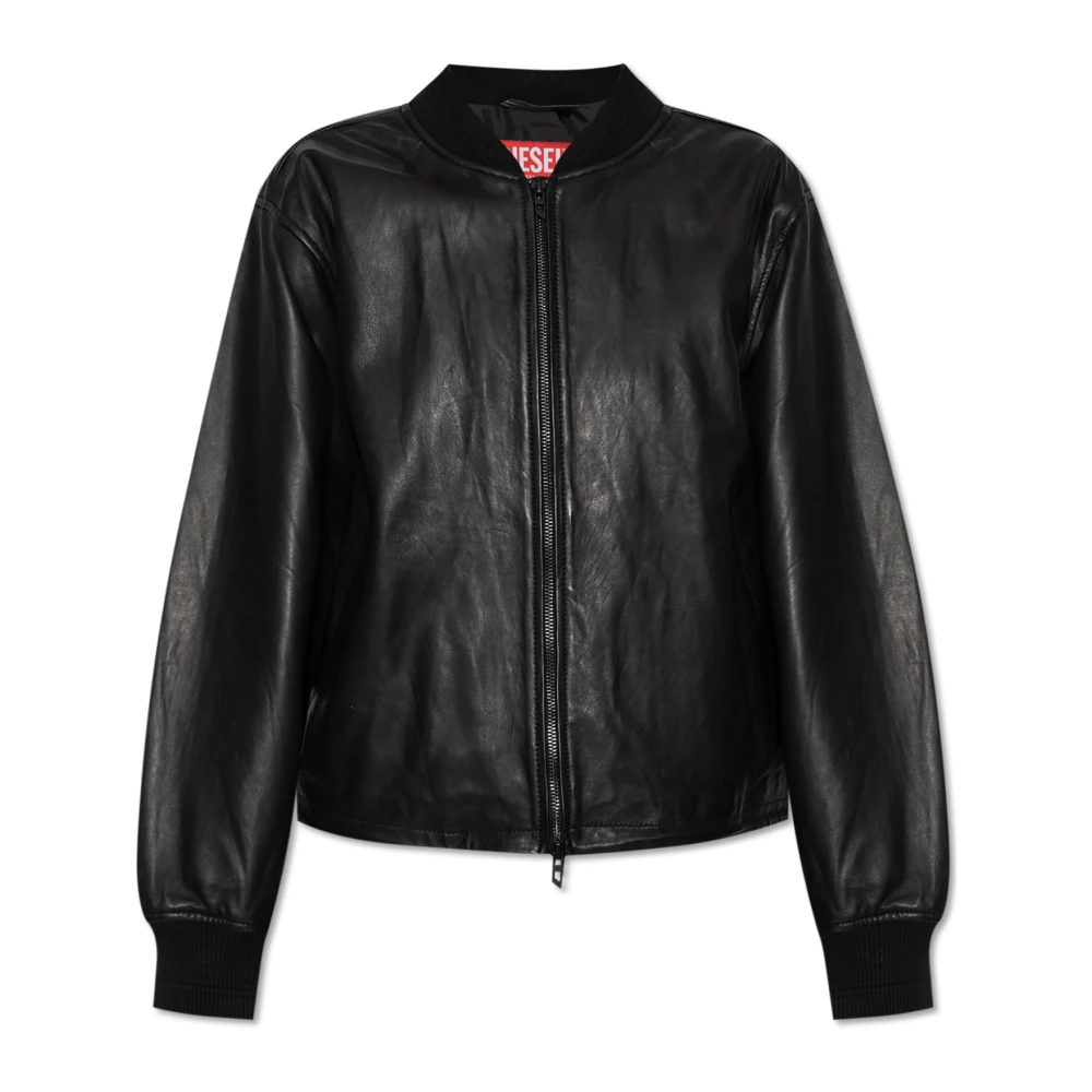 Diesel Zwarte leren bomberjack L-Ilyan Black Dames