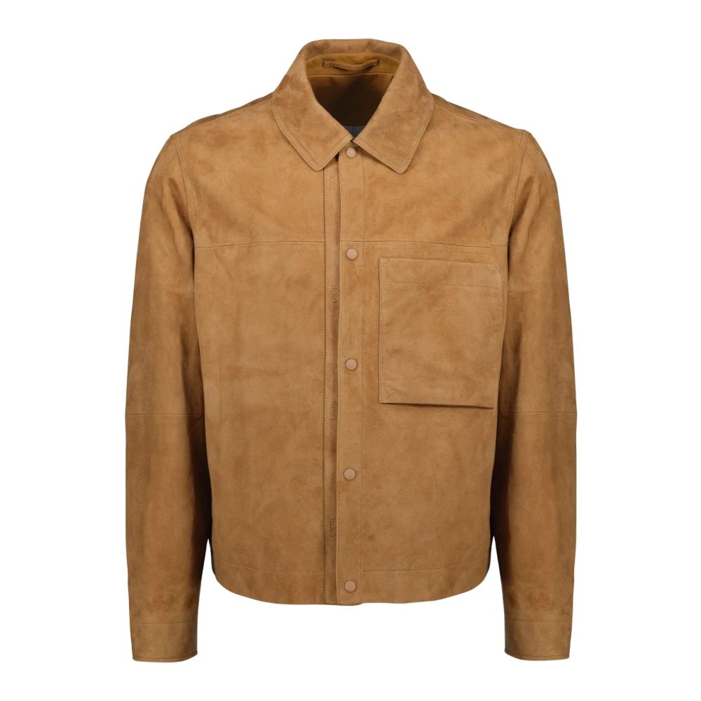 Dior Men's Brown Leather Jacket With Snap Button Closure
