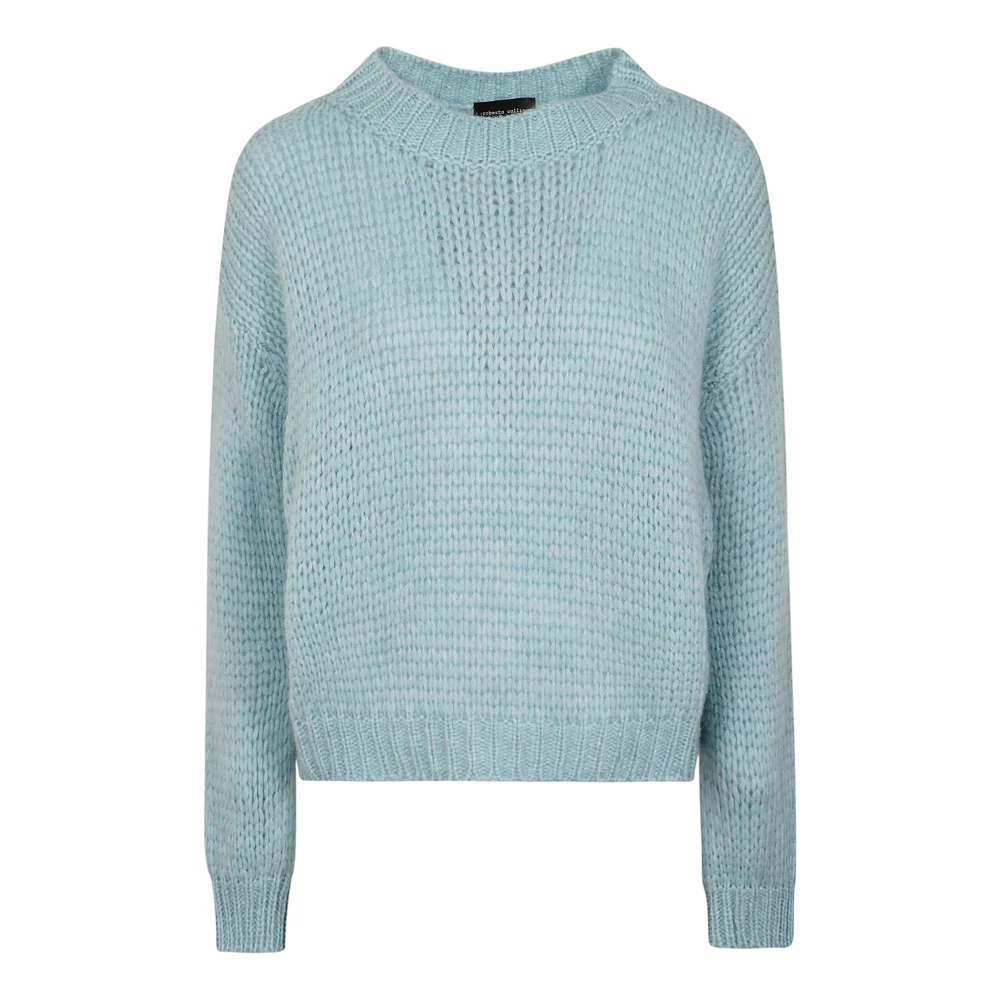 Roberto Collina Alpaca Camel Sweater Ribbed Collar Blue Dames