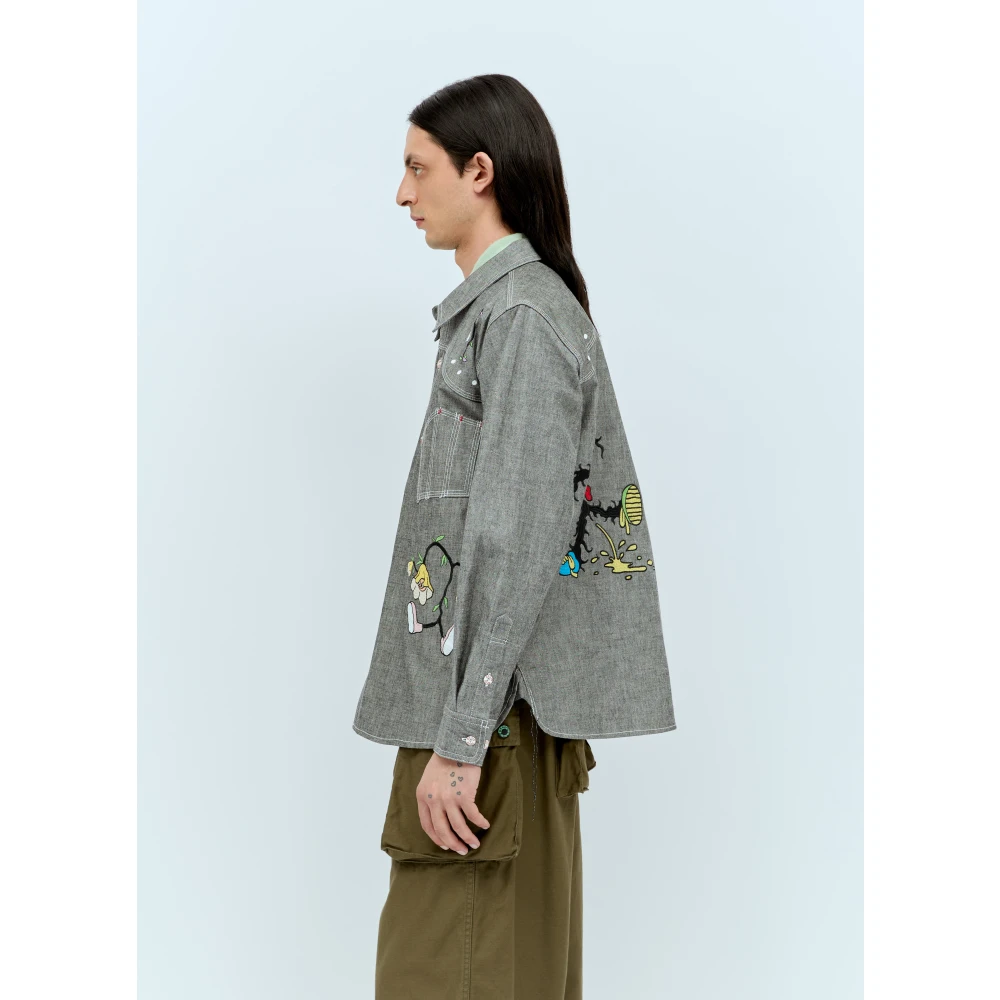 Brain Dead Geborduurd Chambray Overhemd Gray Heren