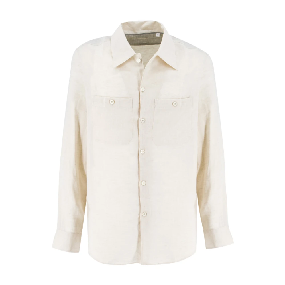 BRUNELLO CUCINELLI Linnen overhemd met borstzakken Beige Heren