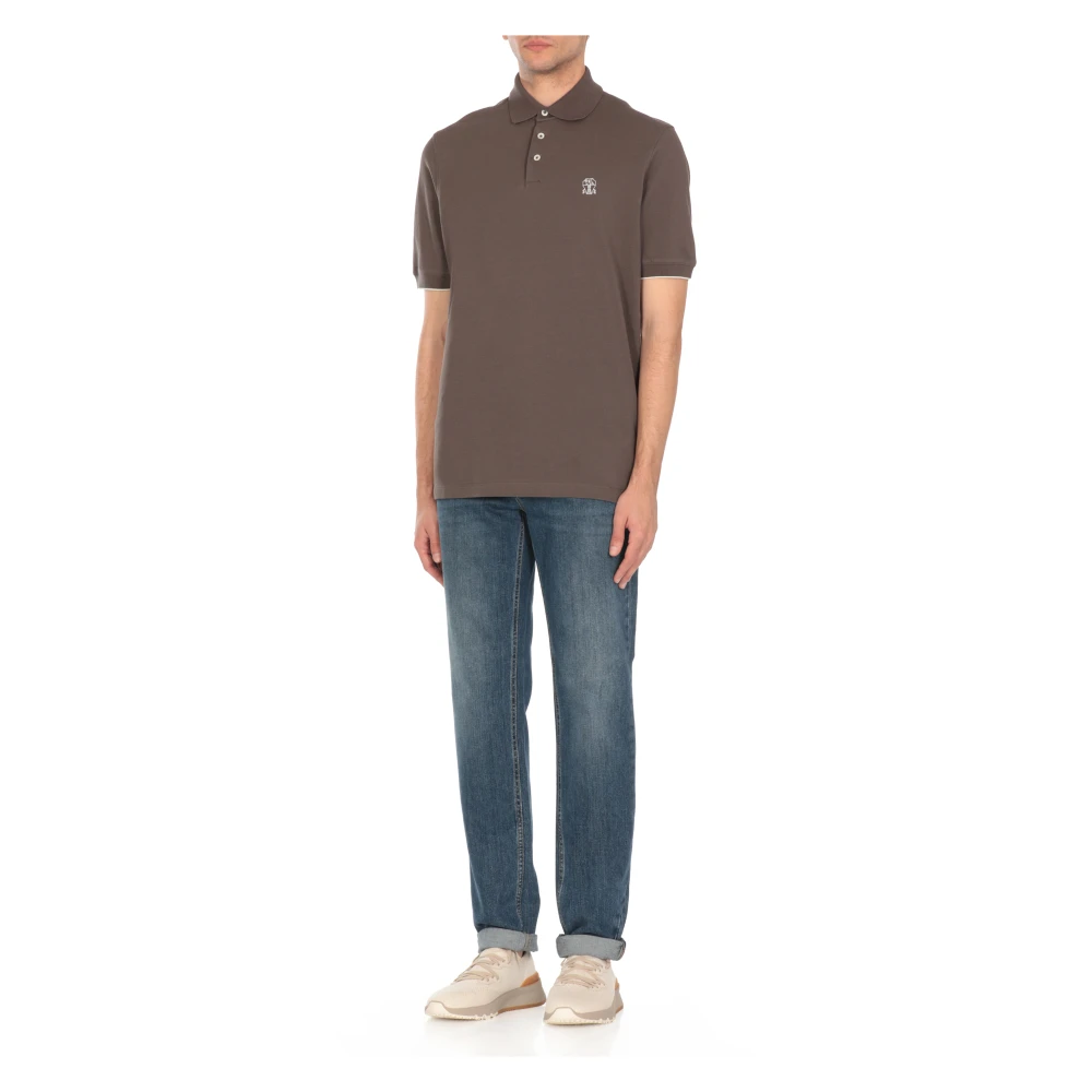 BRUNELLO CUCINELLI Bruine Katoenen Poloshirt met Logo Brown Heren