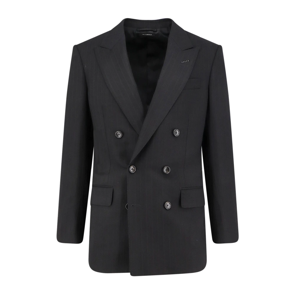 Tom Ford Men's Black Double-Breasted Striped Blazer - Blazers - L - Jackets