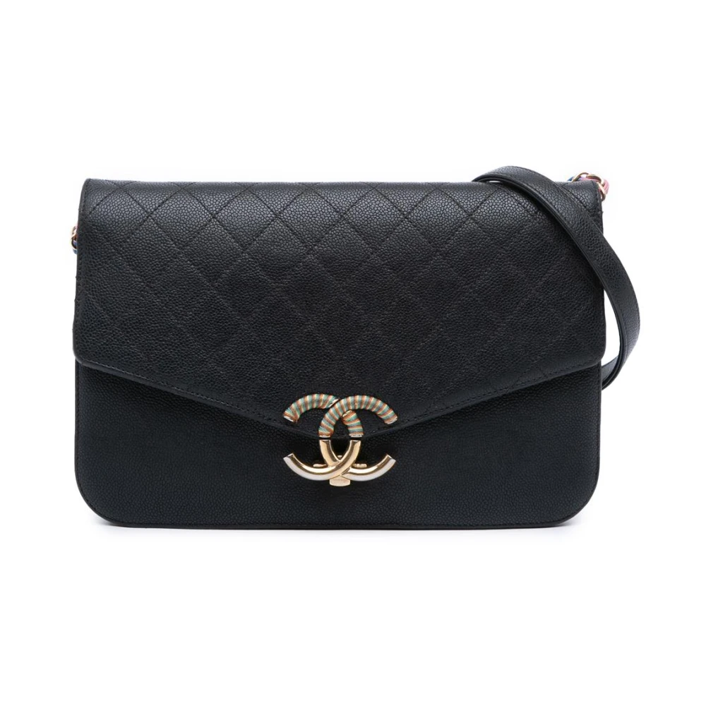 Chanel Vintage Damen Schwarz Gebrauchte Klappen-Schultertasche