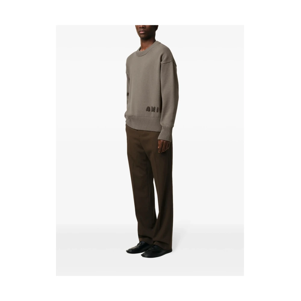 Ami Paris Grijze Gebreide Trui met Ronde Hals Gray Heren