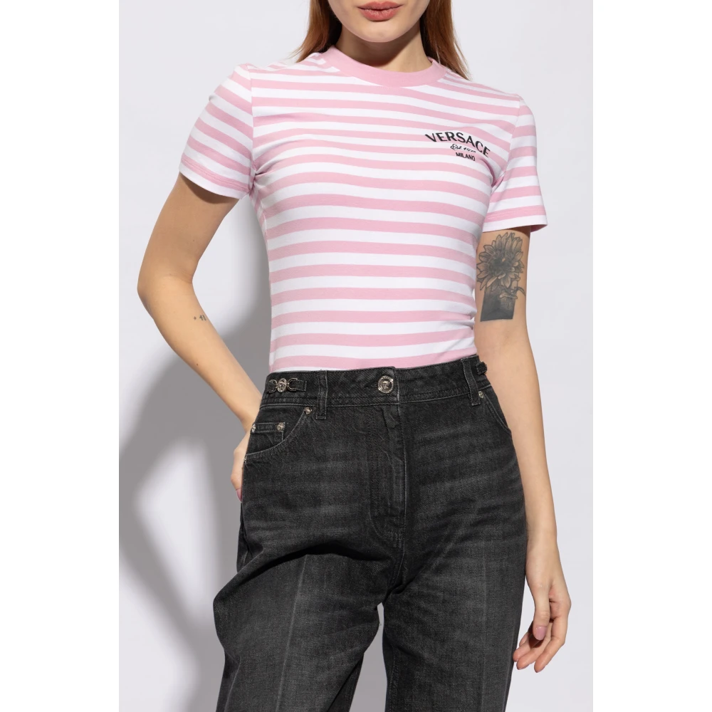 Versace Gestreept T-shirt Pink Dames