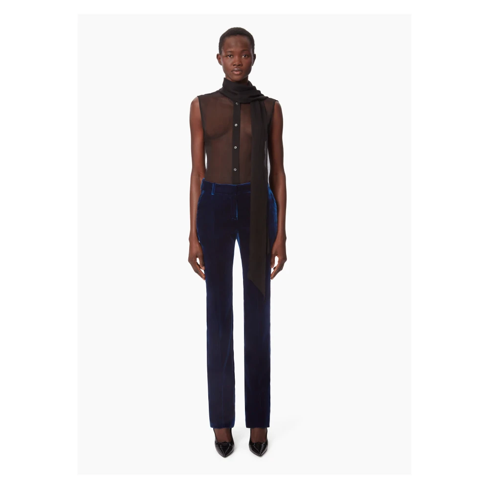Nina Ricci Blauwe Velvet Straight Leg Broek Blue Dames