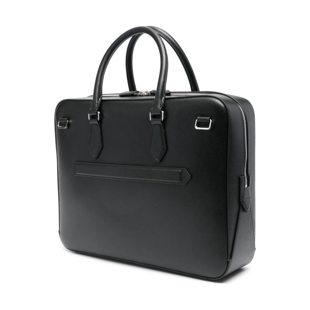Montblanc Zwarte Getextureerde Leren Zakelijke Tas Black Heren