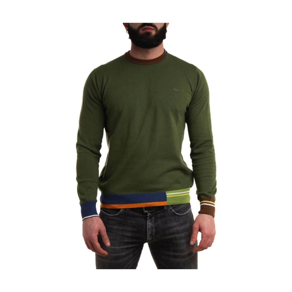Harmont & Blaine Katoenen Crew-Neck Sweater met Kleurblokdetails Green Heren