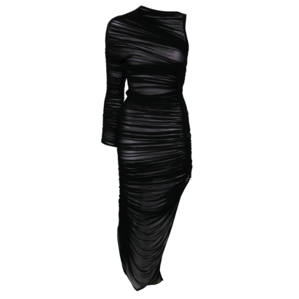 Mugler Zwarte Mesh Robe Jurk Black Dames