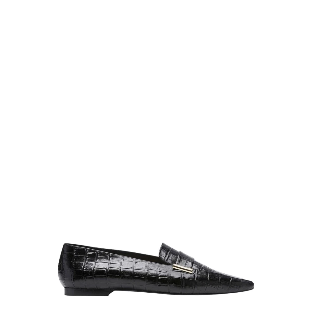 Flattered Svarta Loafers med Krokodileffekt och Metalldekoration Black, Dam