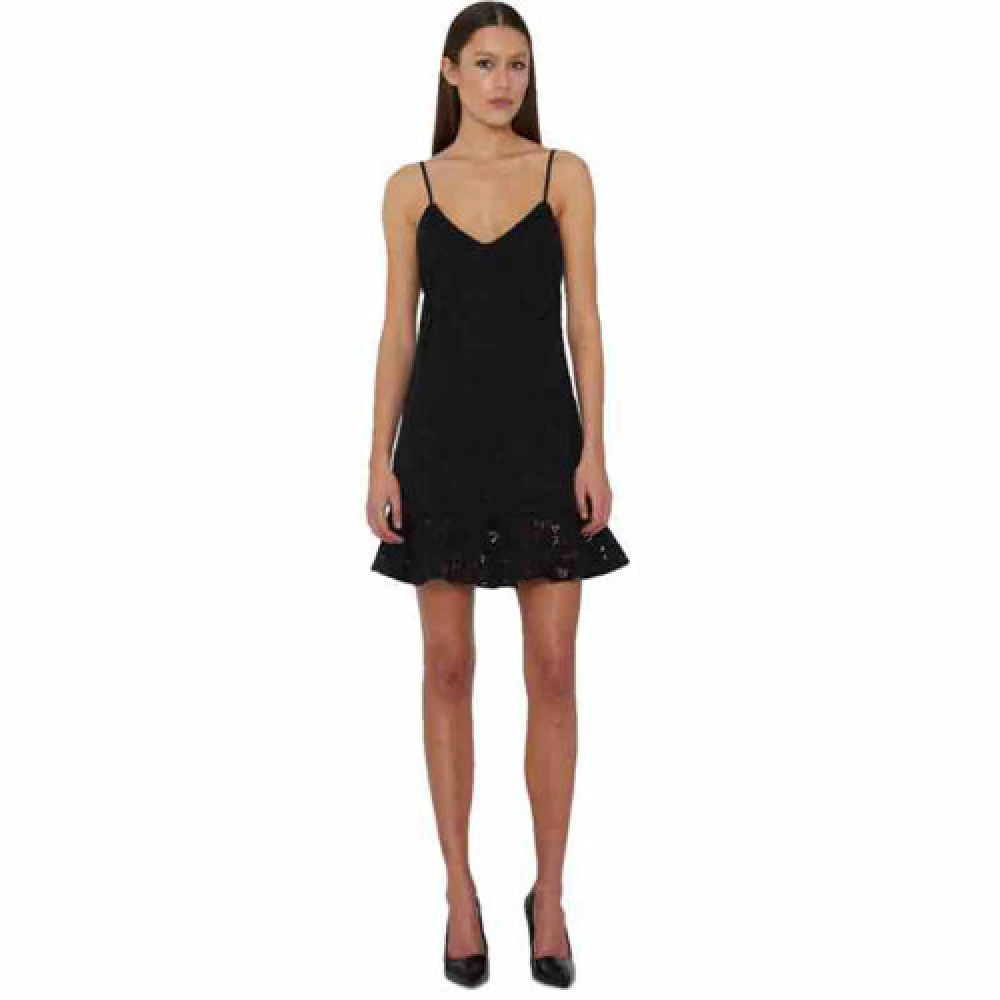 Rotate Birger Christensen Kanten Jurk met Ruches Black Dames