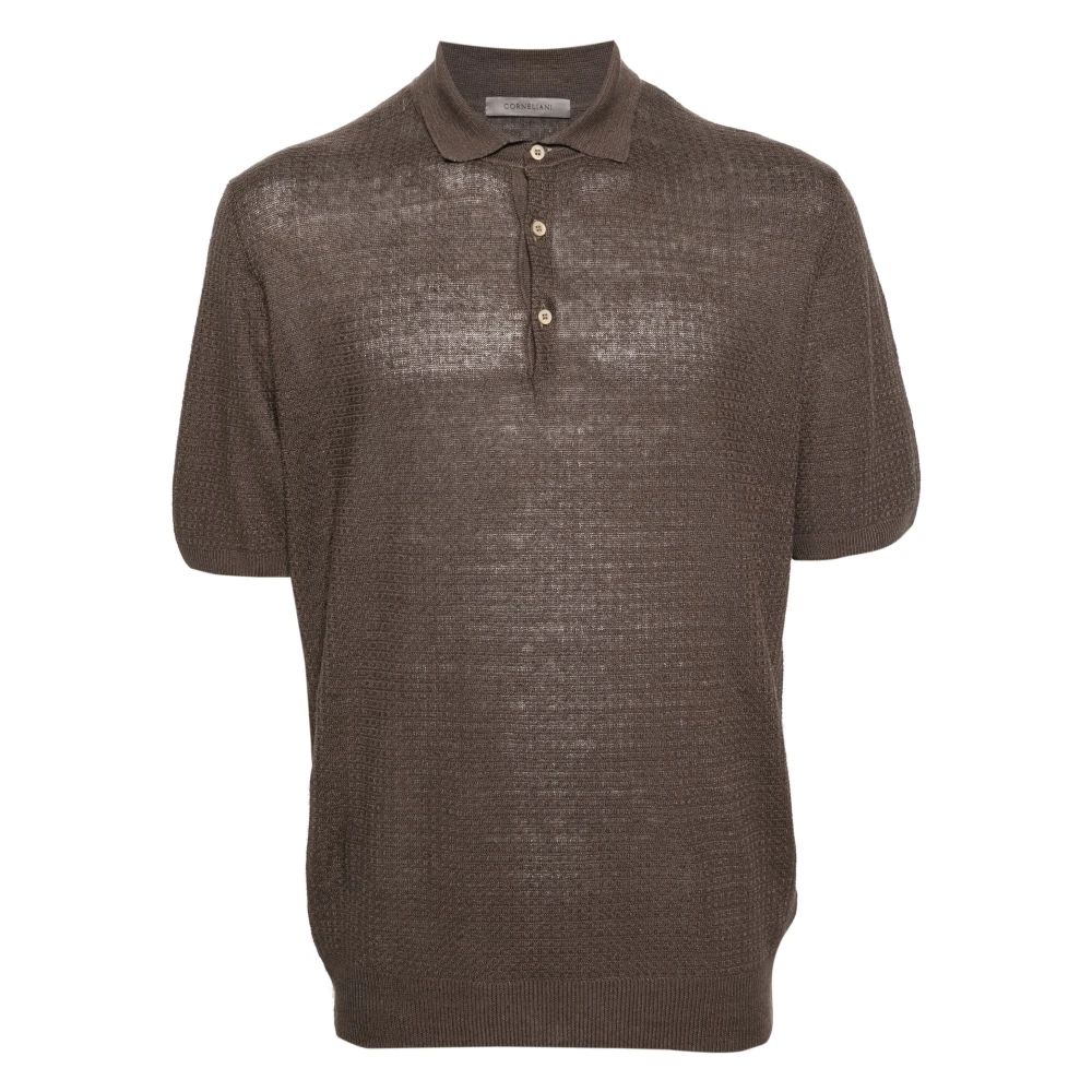 Corneliani Linnen polo shirt 100% Made in Italy Brown Heren
