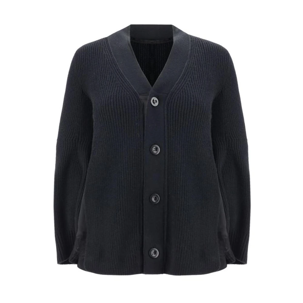 Sacai Kanten Inzet V-Hals Wollen Vest Black Dames