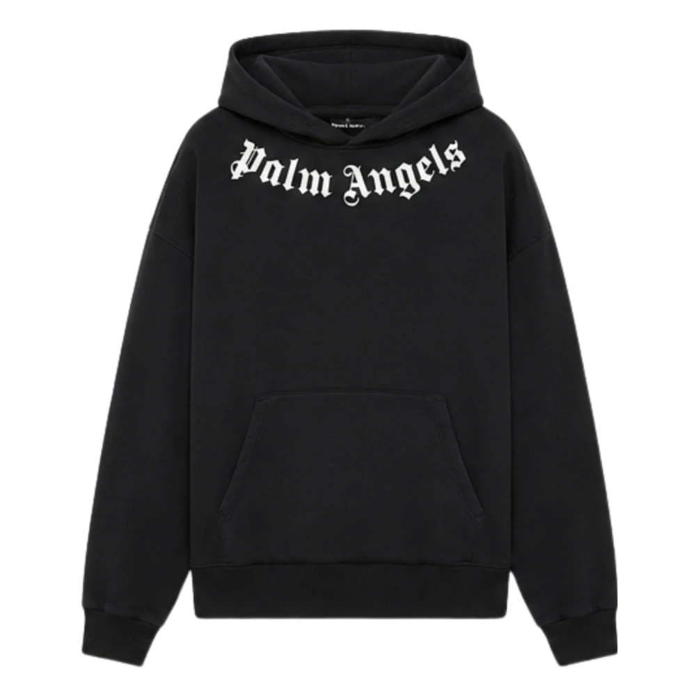 Palm Angels Neck Logo Regular Hoodie - Male - Hoodies - Black - S - Sweatshirts & Hoodies