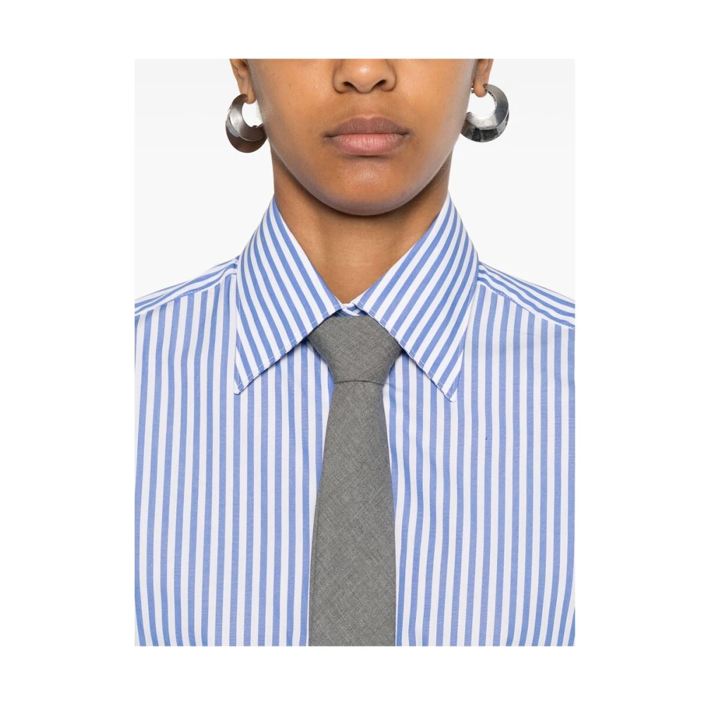 Mazzarelli Blauw Gestreept Katoenen Overhemd Blue Dames