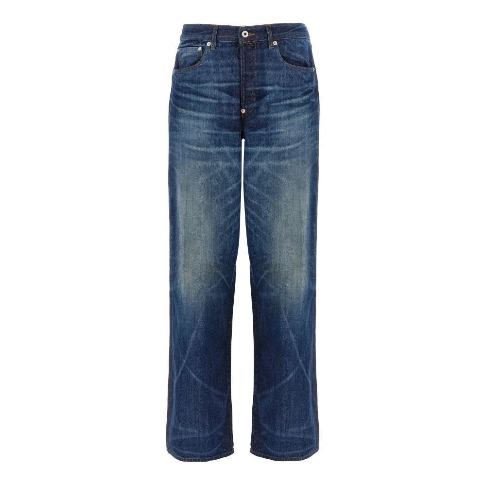 Kenzo Men's Blue Turn Up Wide Fit Jeans In Japanese Denim