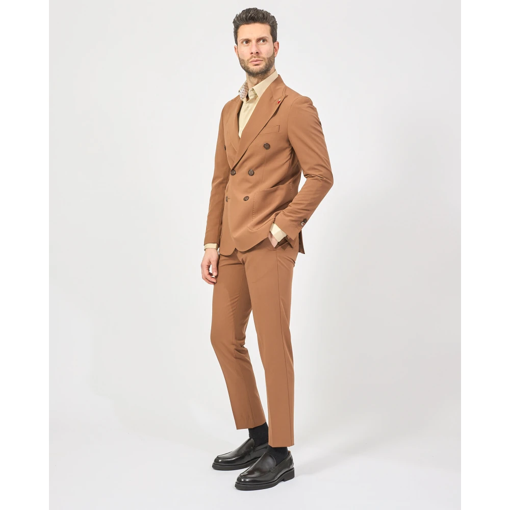 Mulish Bruin dubbelrijig pak met slim fit Brown Heren