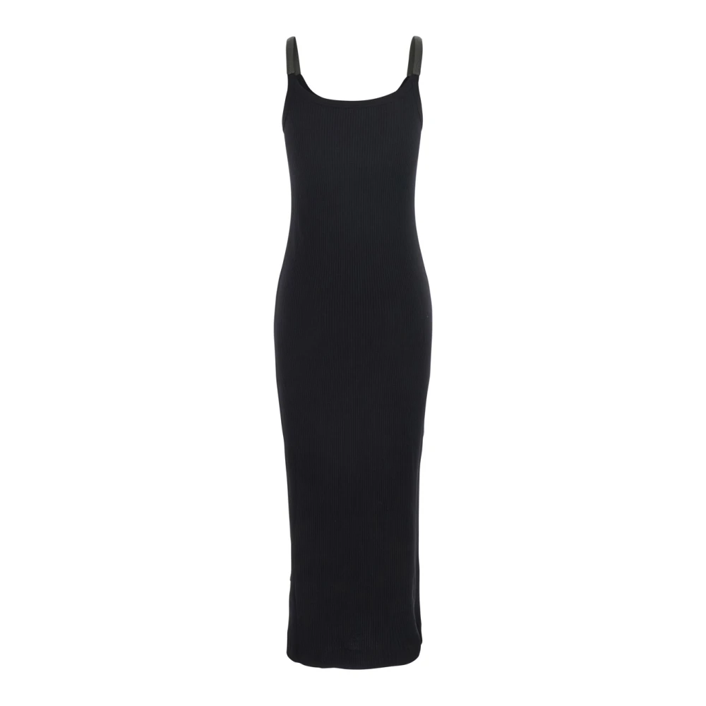 BRUNELLO CUCINELLI Zwarte Mouwloze Jurk met Monil Detail Black Dames