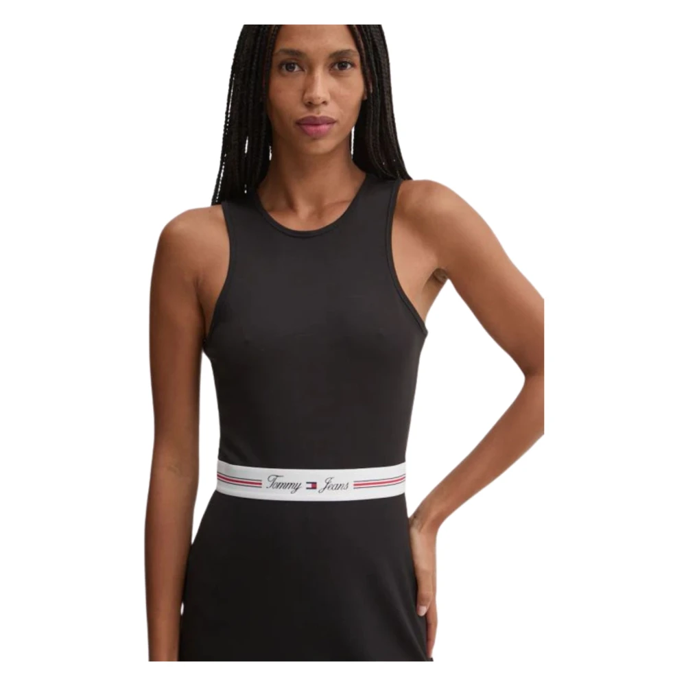 Tommy Hilfiger Zwarte Gebreide Jurk Ronde Hals Black Dames
