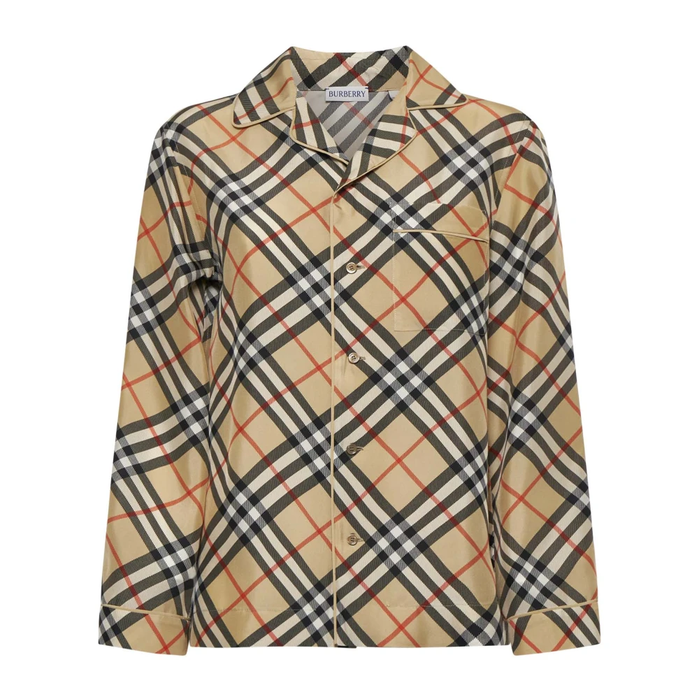 Burberry Women's Beige Check Silk Pyjama Shirt - Shirts - 2XS - Blouses & Shirts