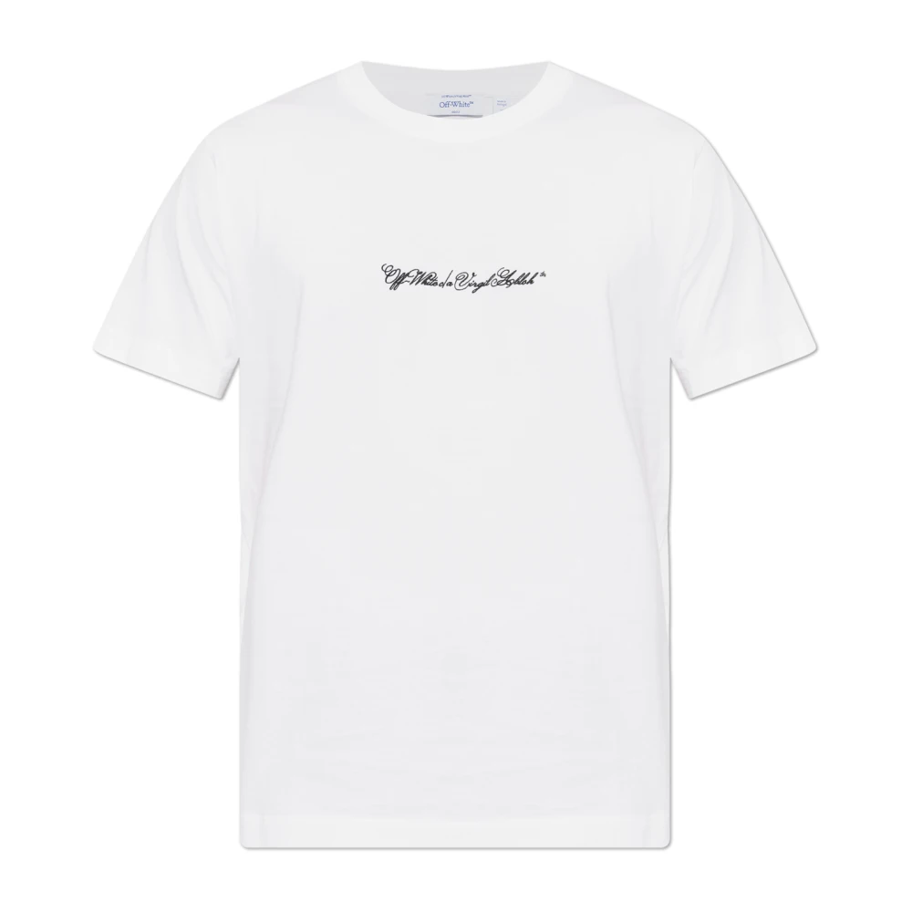 Off White Vit T-Shirt Med Broderad Logotyp