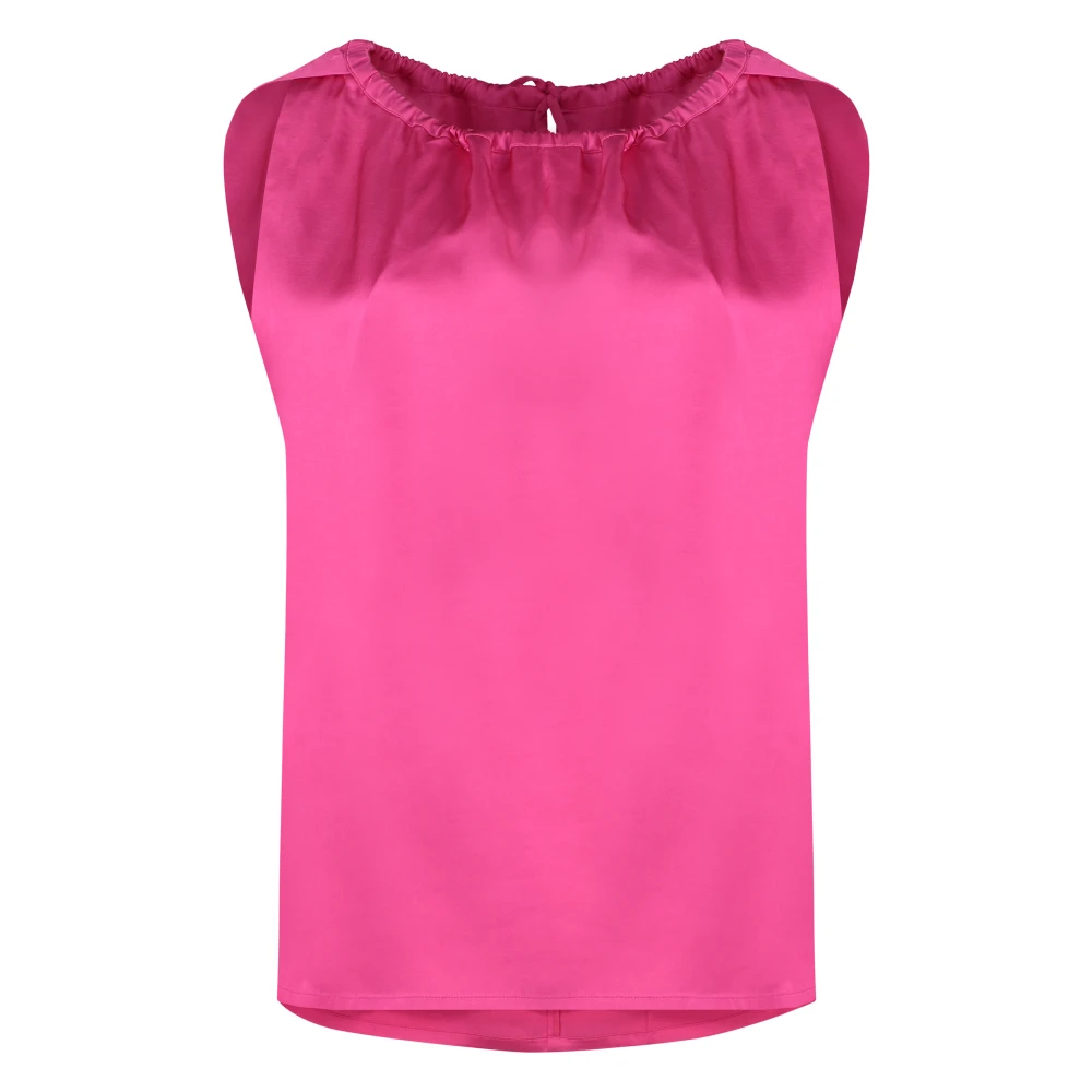 Yves Salomon Satijnen Blouse met Strikneksluiting Pink Dames