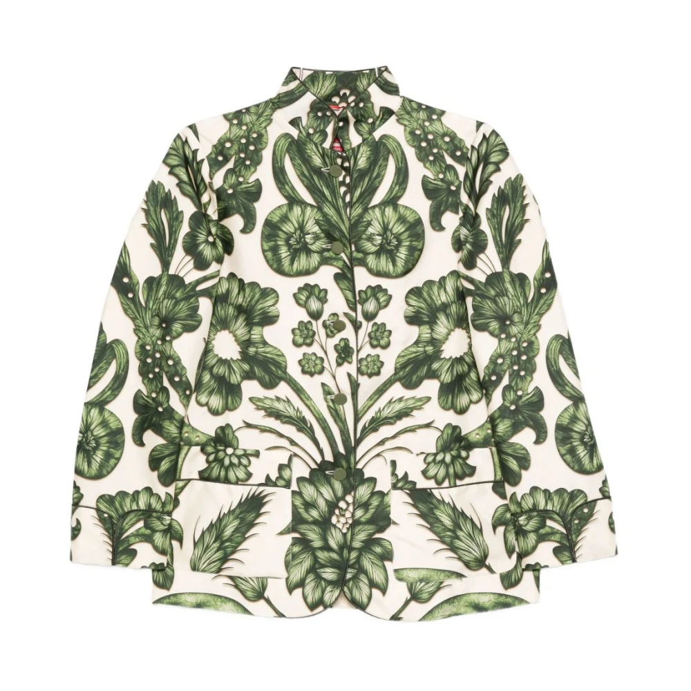 F.r.s For Restless Sleepers Women's Green Silk Floral Print Shirt