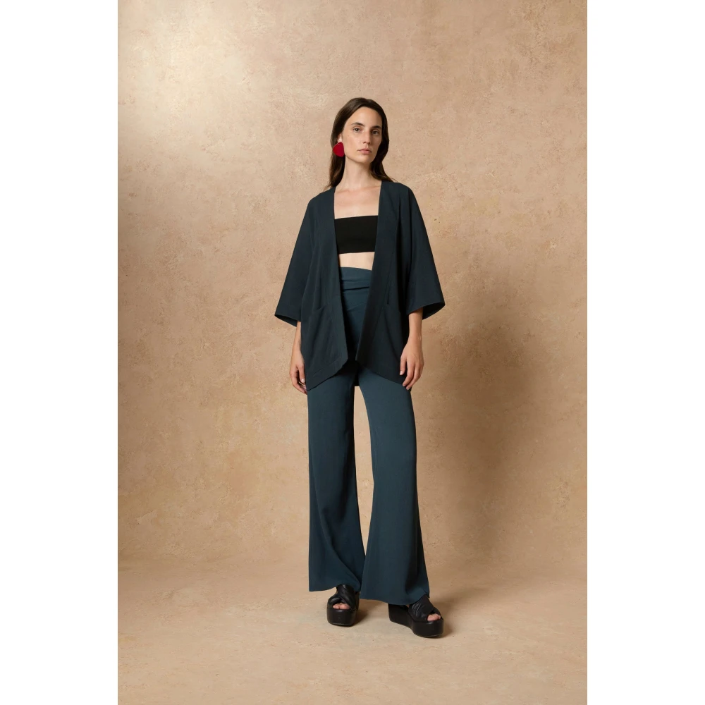 Cortana Blauwe Open Jas Zijde Viscose Blue Dames