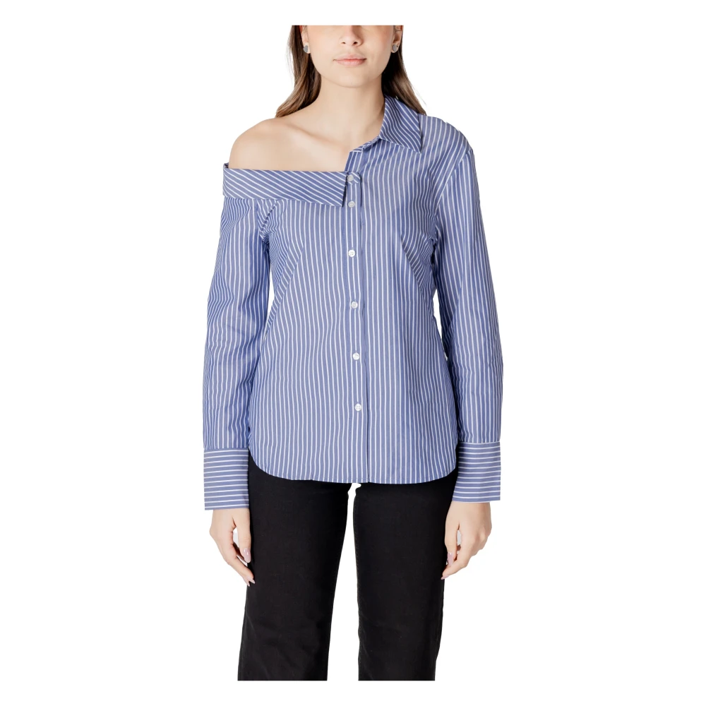 Only Blauw Gestreepte Boothals Shirt Blue Dames