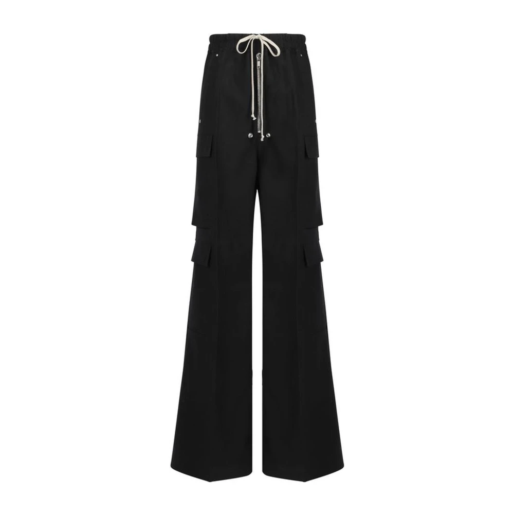 Rick Owens Wijde wollen cargobroek Black Dames