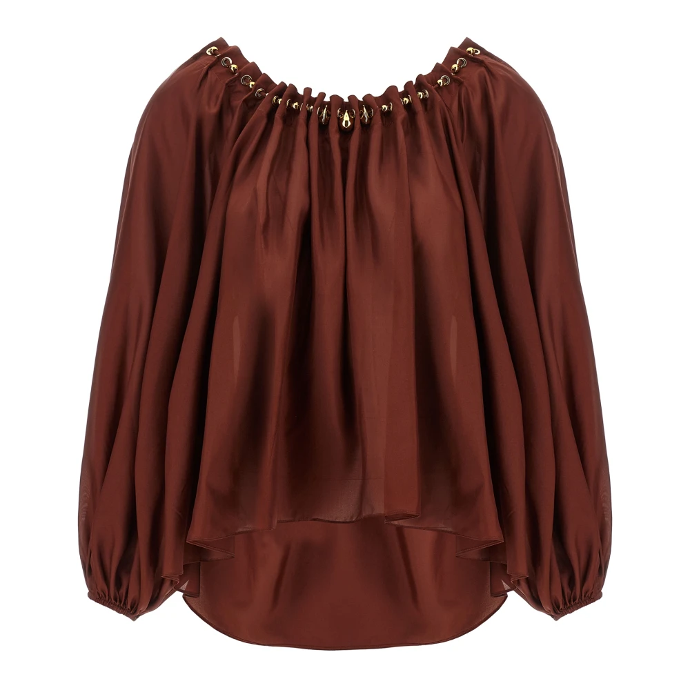 Zimmermann Red Blouses, Female, Xs, Aster Silk Habotai Blouse