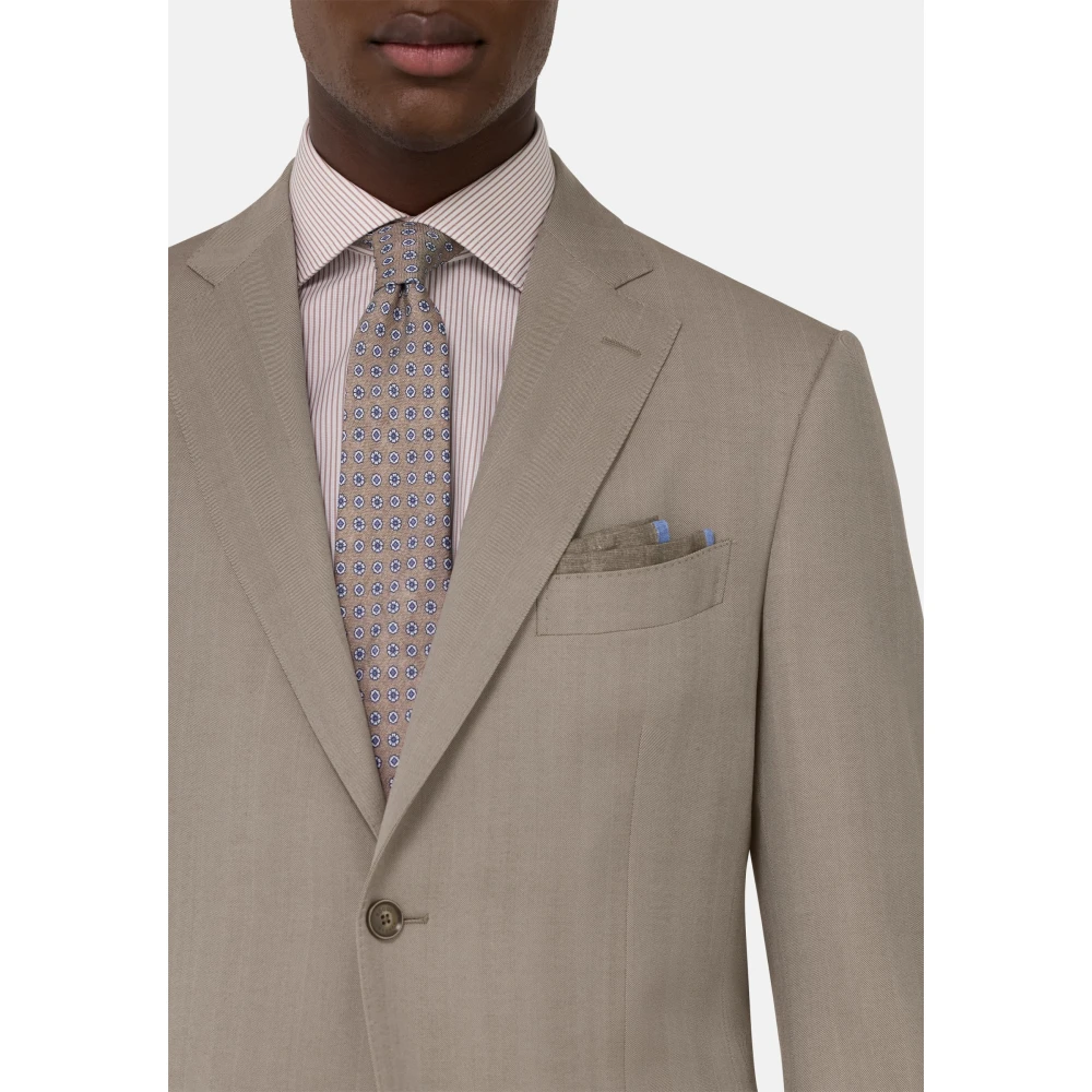 Boggi Milano Visgraatpak In Zuiver Super 130 Wol Beige Heren