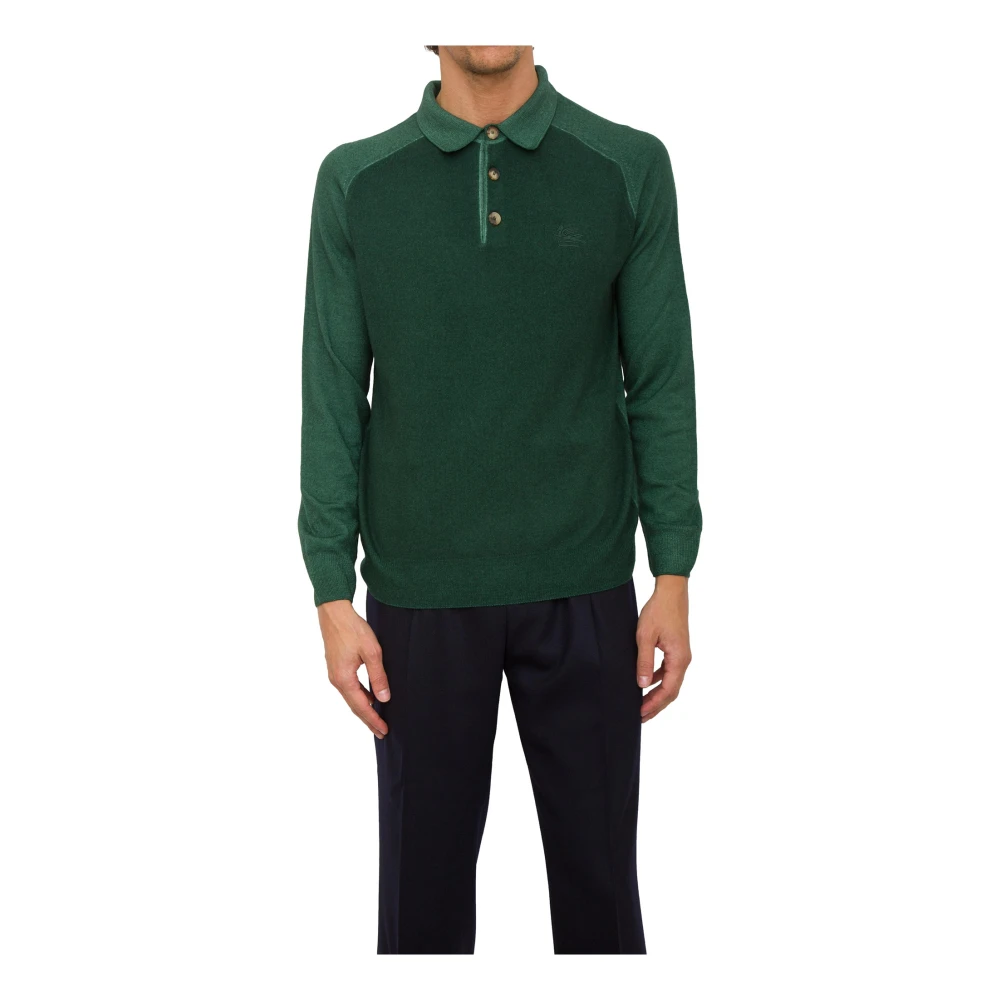 ETRO Blauw Lange Mouw Casual Polo Shirt Green Heren