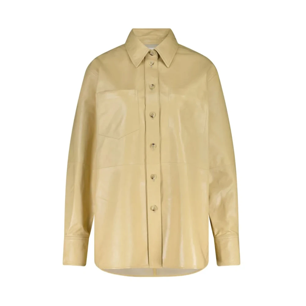 Helmut Lang Leren blouse met puntkraag Beige Dames