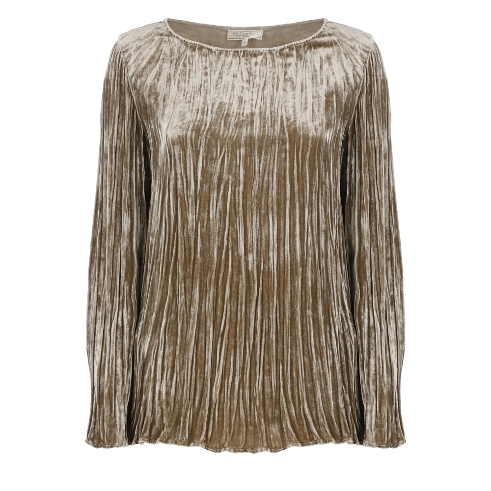 Antonelli Firenze Beige Velvet Sweater Ronde Hals Lange Mouwen Beige Dames